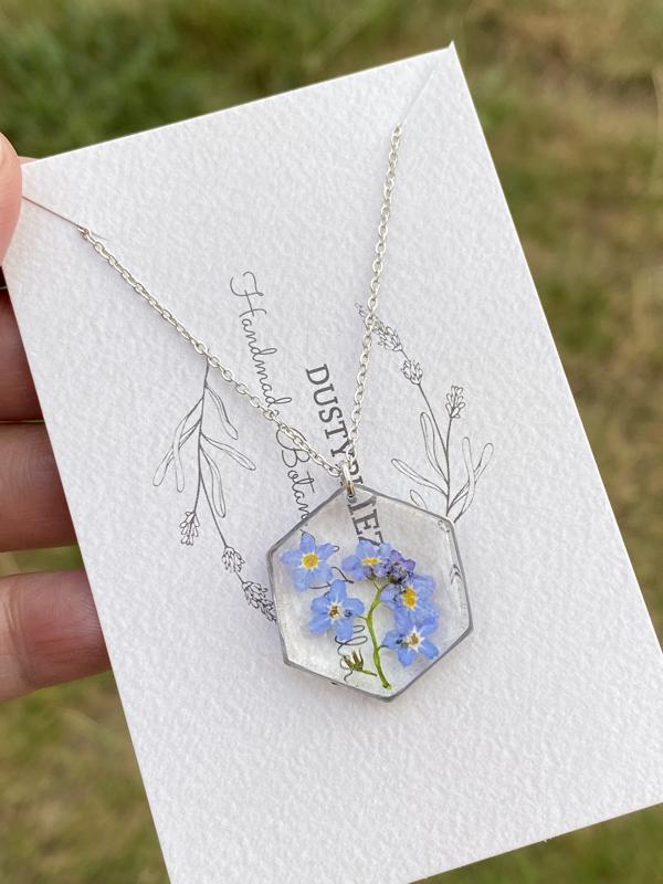 Forget me not flowers hexagon necklace