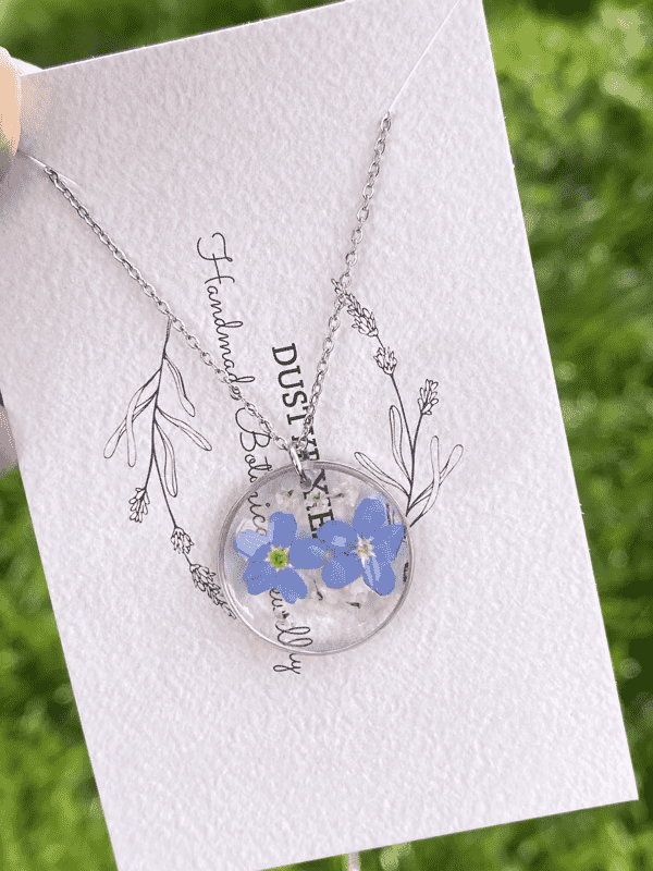 Real forget me not flowers terrarium necklace