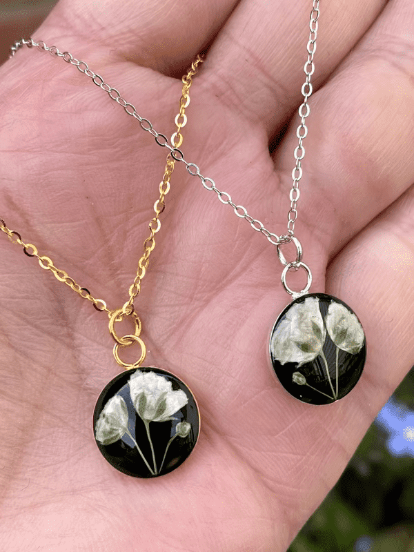 Sterling silver, Baby’s breath Gypsophila flower necklace