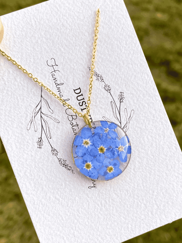 Real forget me not flowers necklace