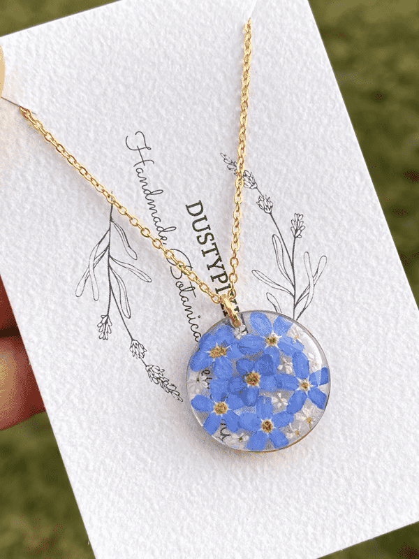 Real forget me not flowers necklace