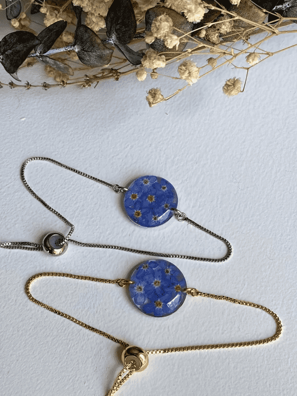 Forget me not flowers dainty slider bracelet