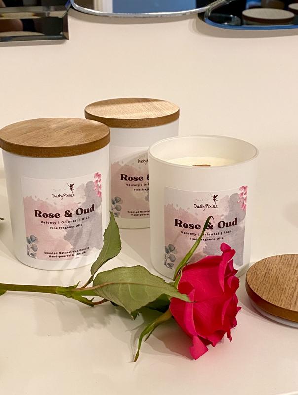 Rose & Oud | Scented Natural Wax Candle | Gifts for her | Vegan, cruelty free