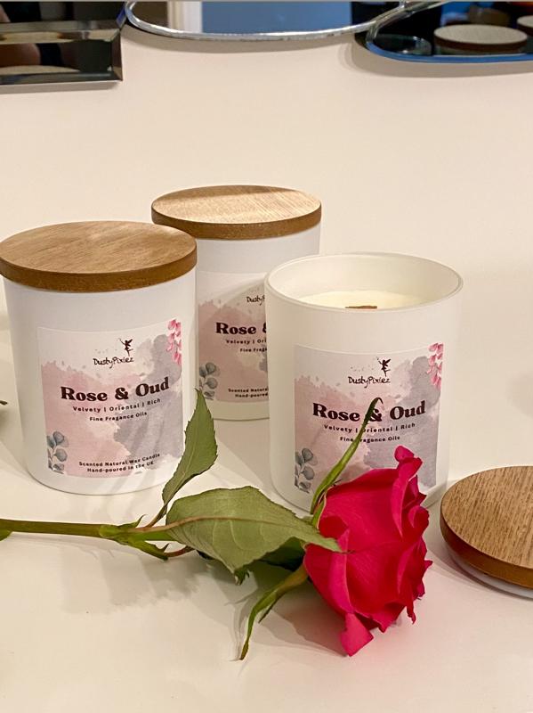 Rose & Oud | Scented Natural Wax Candle | Gifts for her | Vegan, cruelty free