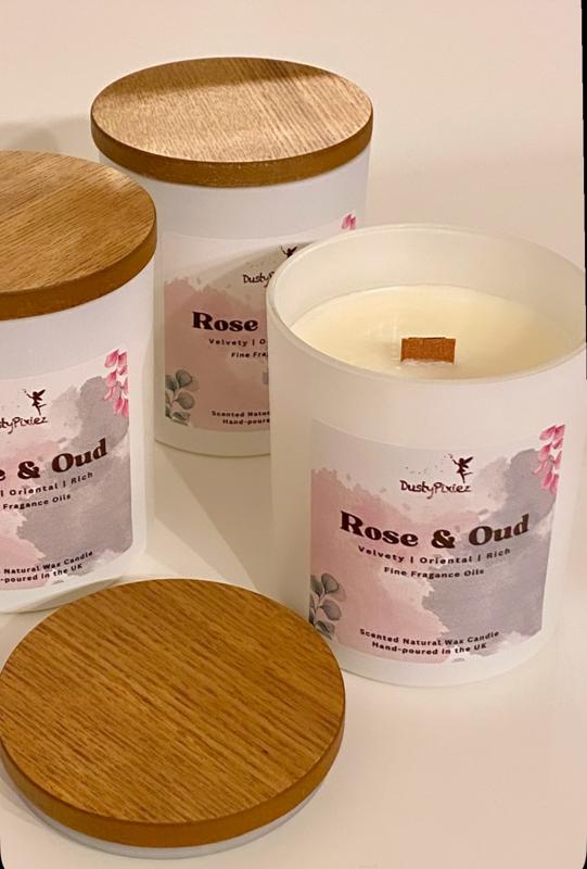 Rose & Oud | Scented Natural Wax Candle | Gifts for her | Vegan, cruelty free