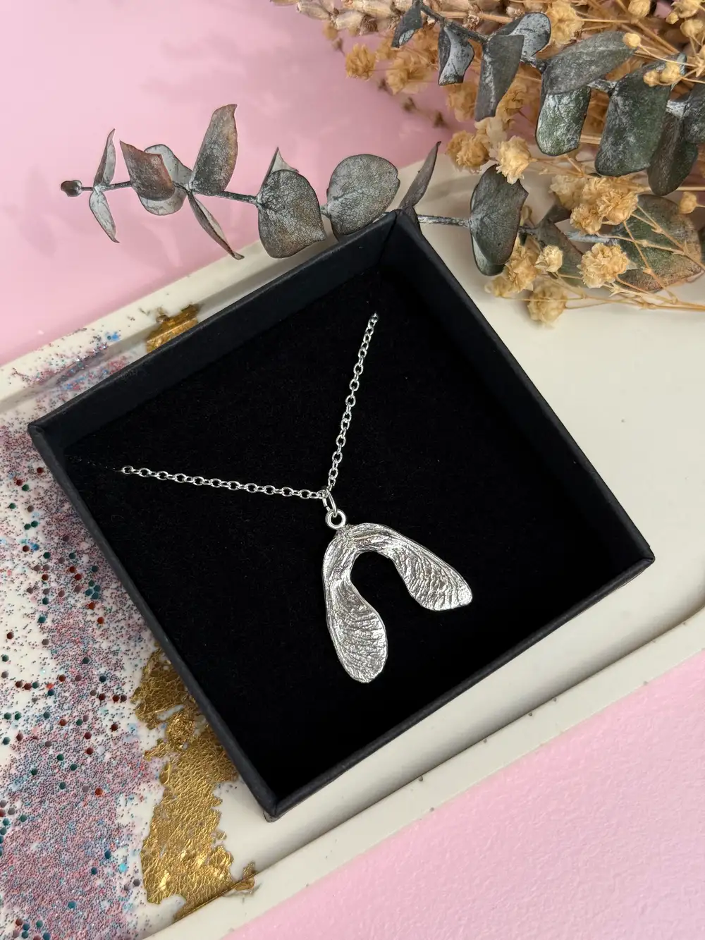 Sterling Silver Sycamore Seed Pendant: Botanical Nature Jewellery
