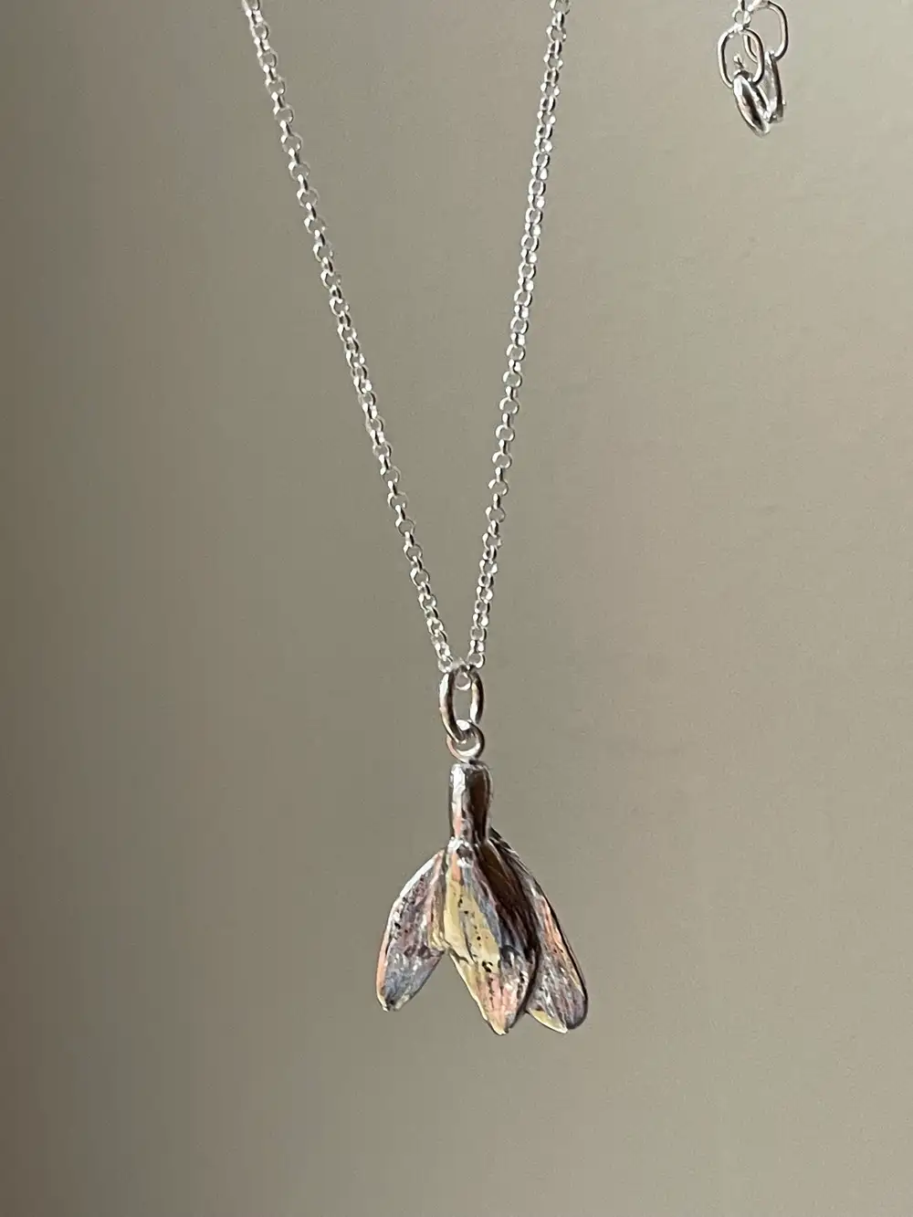 Snowdrop Flower Pendant Necklace: Sterling Silver, Handmade Nature Jewellery