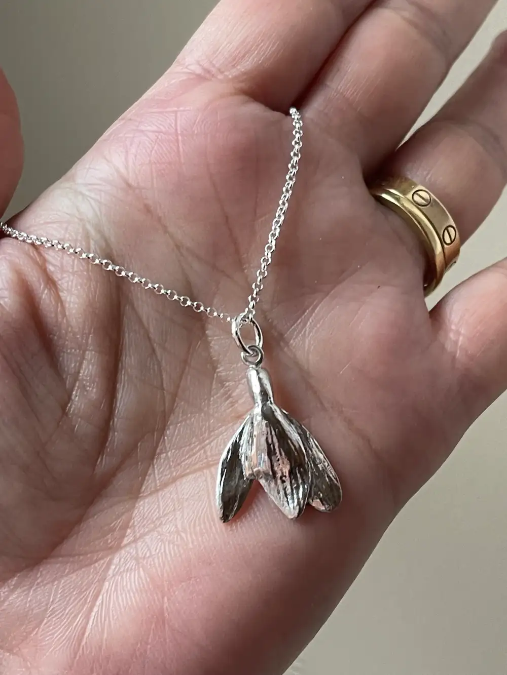 Snowdrop Flower Pendant Necklace: Sterling Silver, Handmade Nature Jewellery