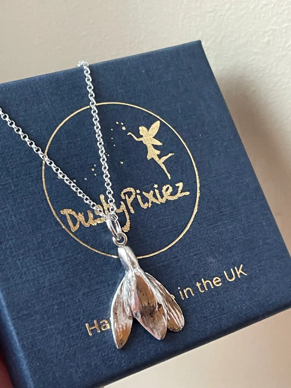 Snowdrop Flower Pendant Necklace: Sterling Silver, Handmade Nature Jewellery