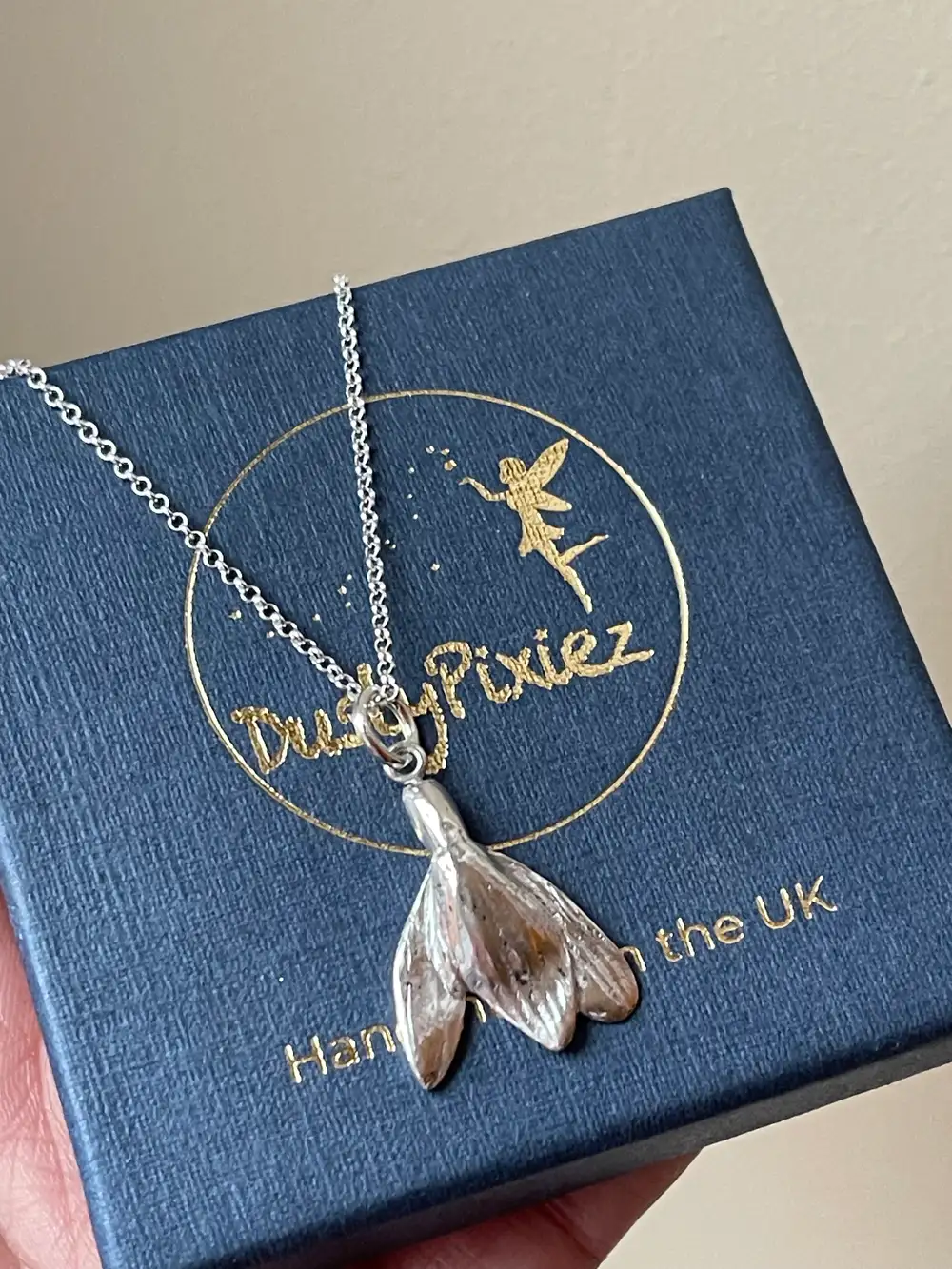 Snowdrop Flower Pendant Necklace: Sterling Silver, Handmade Nature Jewellery