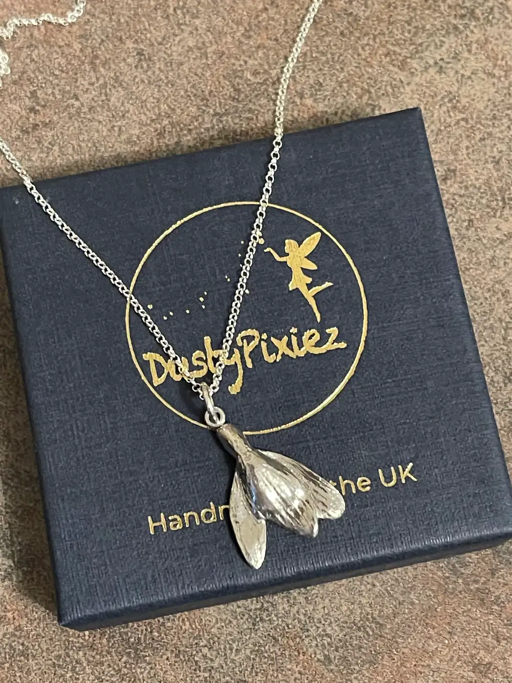 Snowdrop Flower Pendant Necklace: Sterling Silver, Handmade Nature Jewellery
