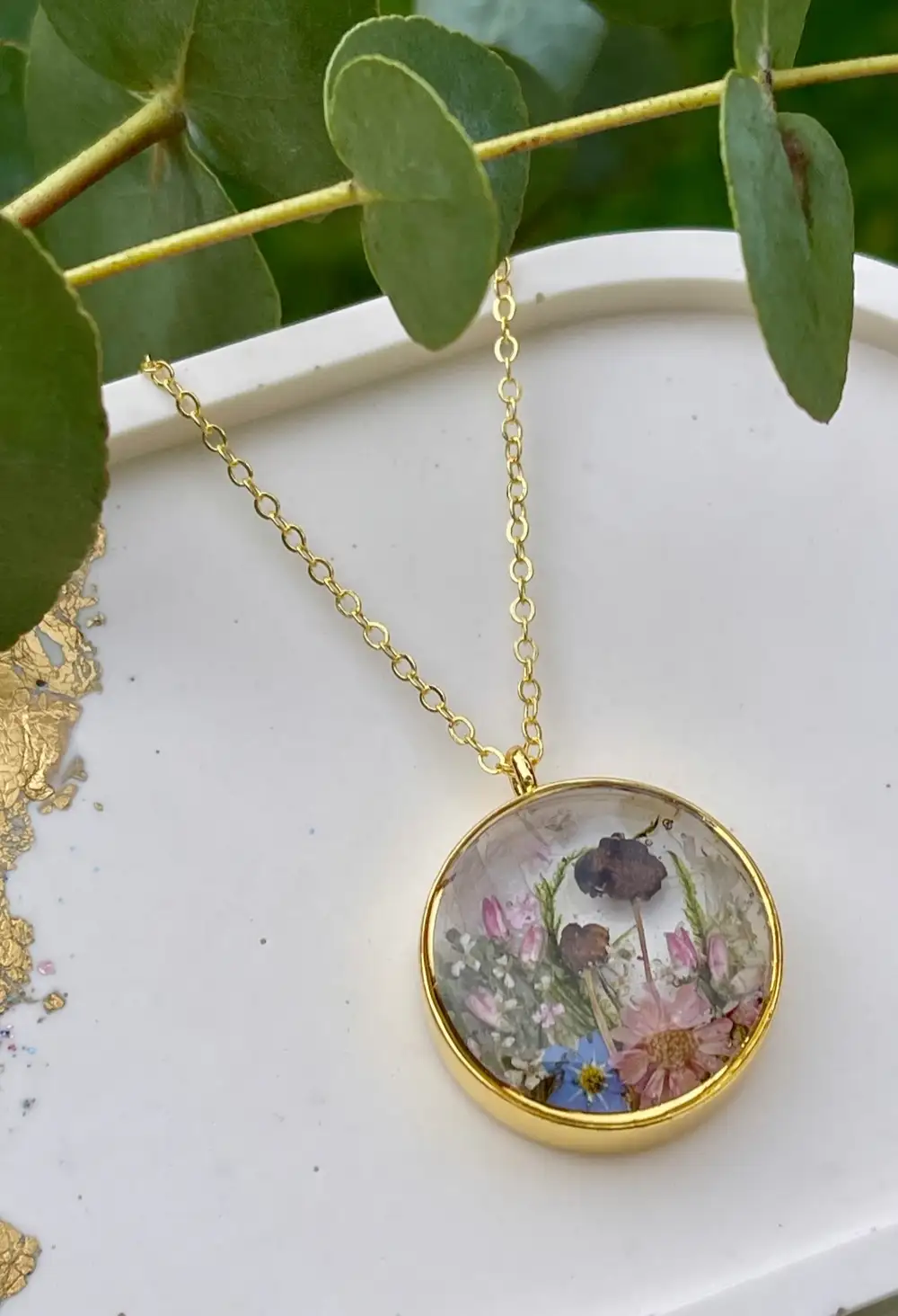 Real Mushroom Lichen Necklace: Terrarium Pendant with Dried Flowers, Stainless Steel