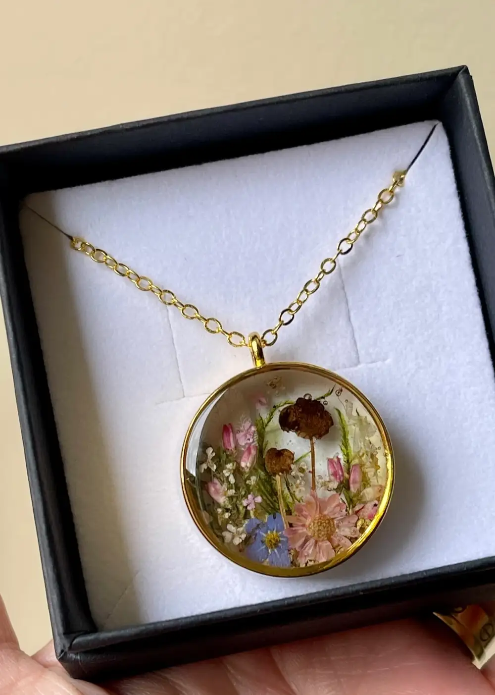 Real Mushroom Lichen Necklace: Terrarium Pendant with Dried Flowers, Stainless Steel