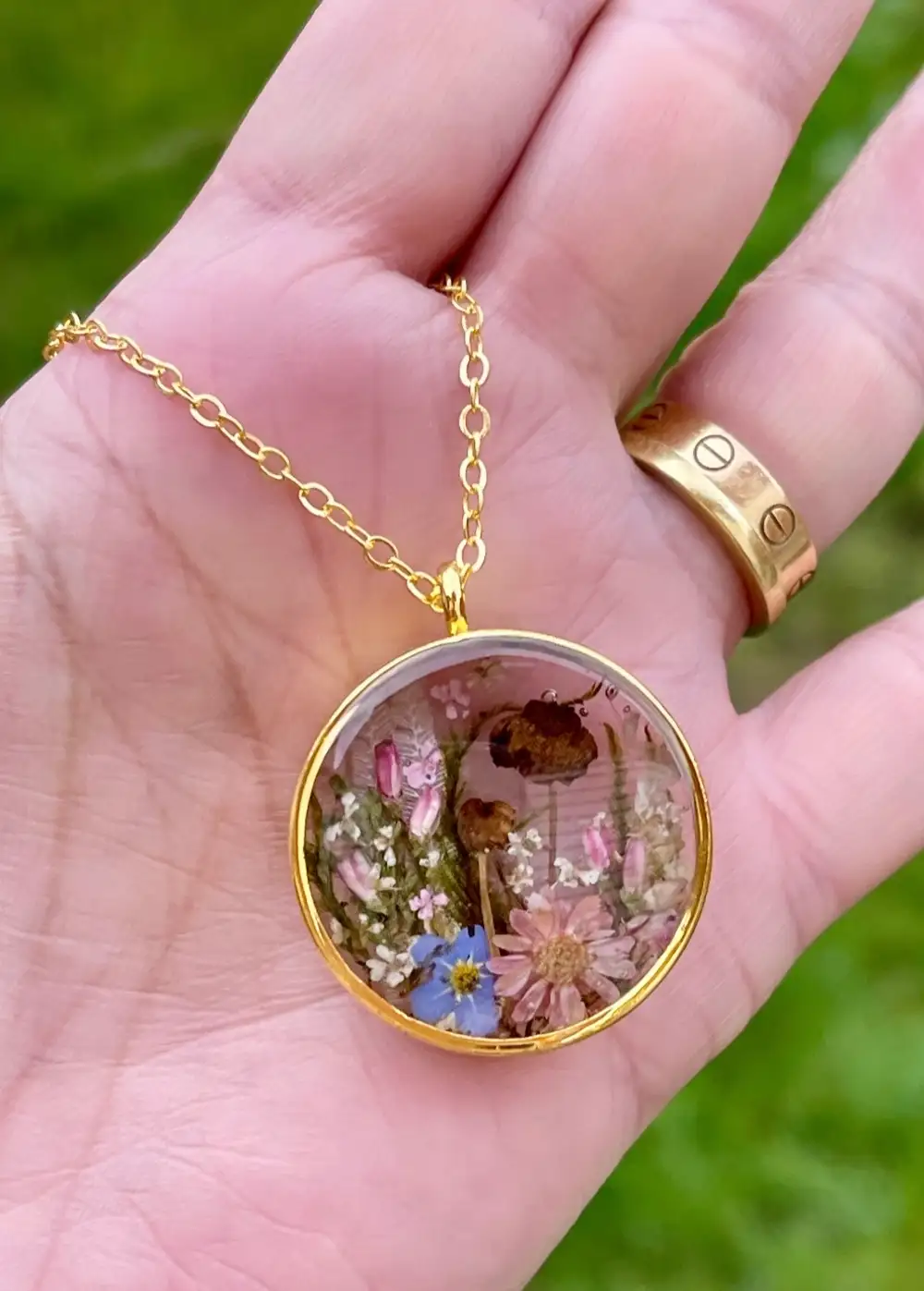 Real Mushroom Lichen Necklace: Terrarium Pendant with Dried Flowers, Stainless Steel