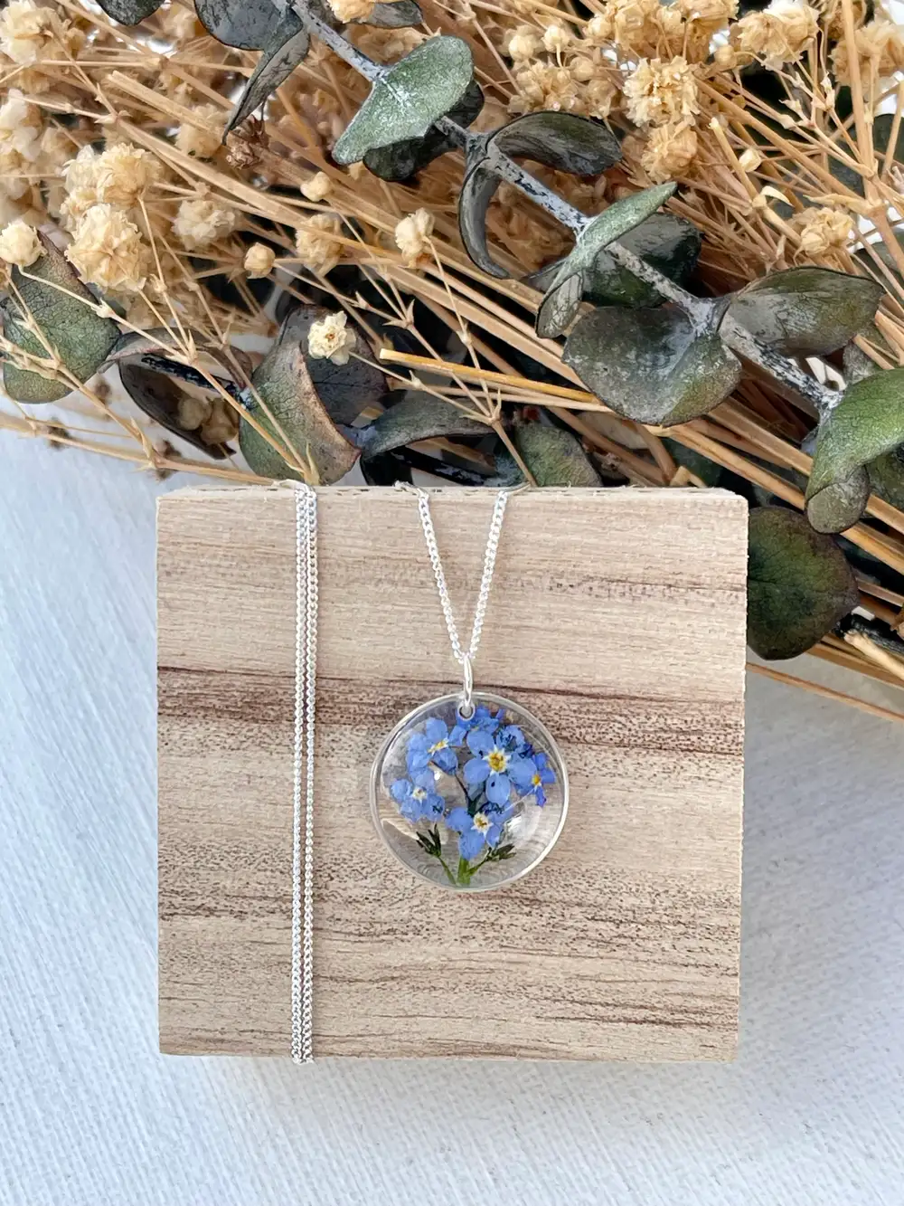 Sterling Silver forget me not flowers necklace