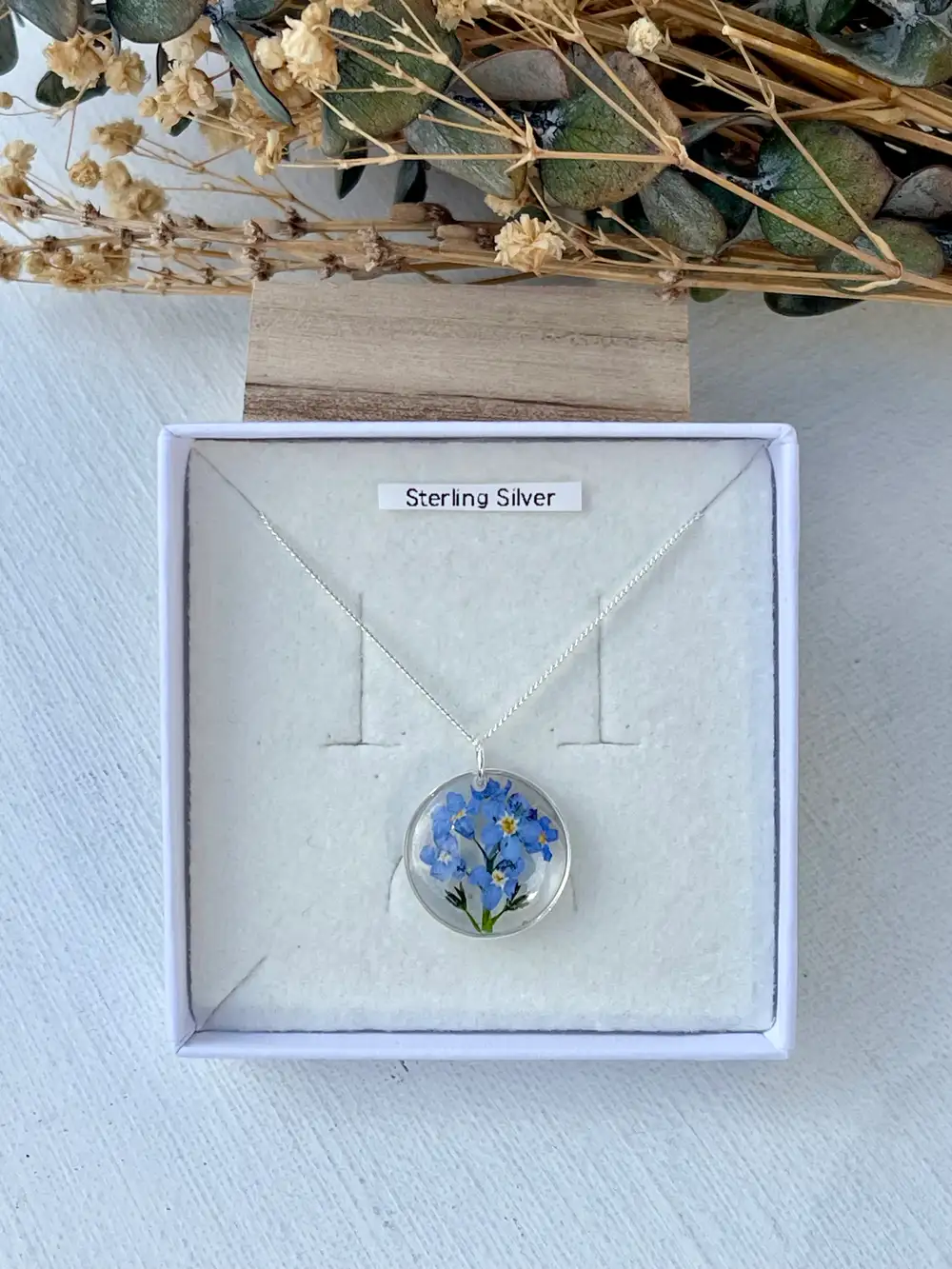 Sterling Silver forget me not flowers necklace