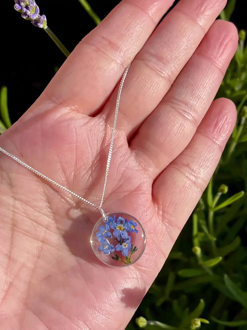 Sterling Silver forget me not flowers necklace