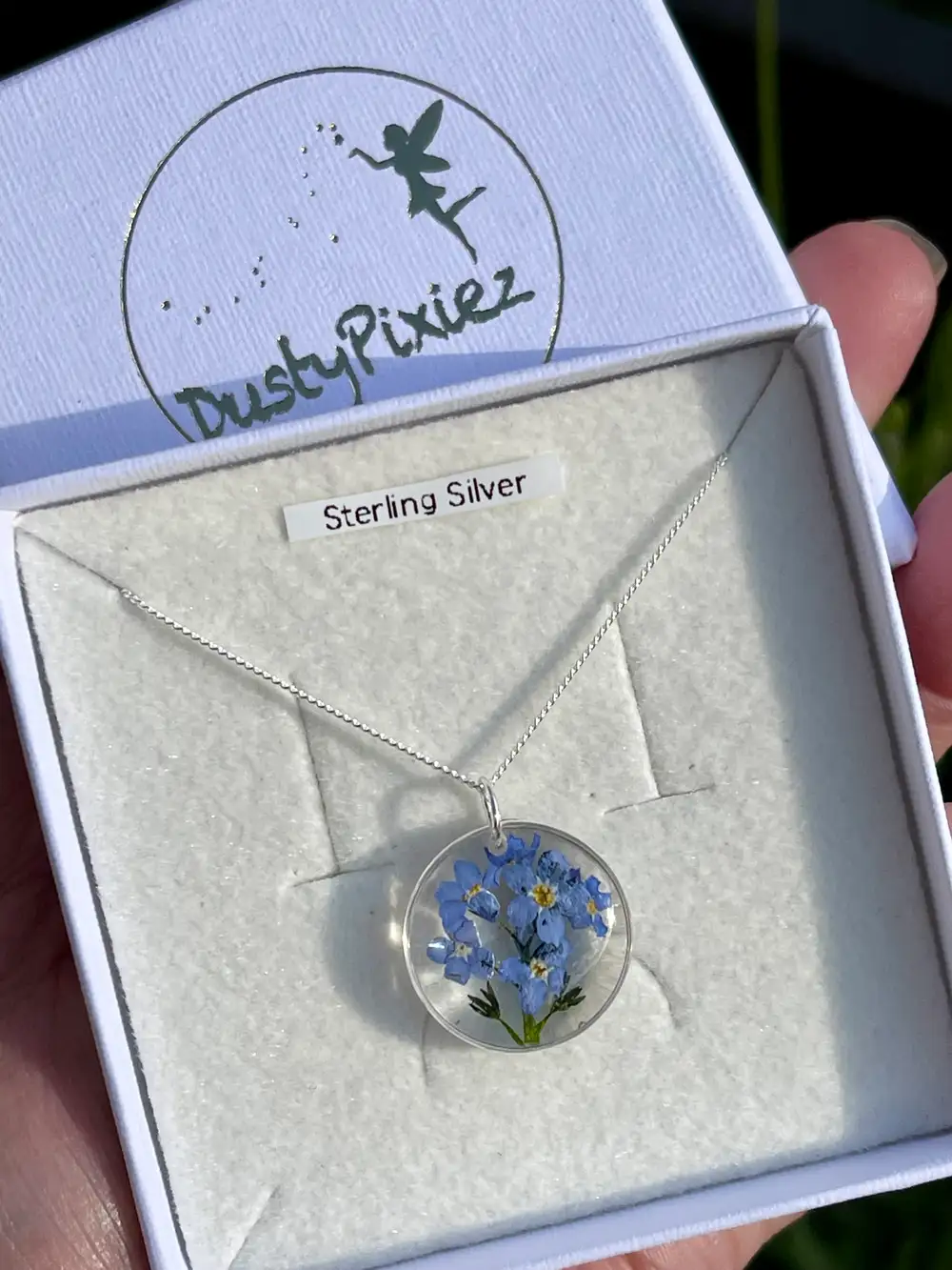 Sterling Silver forget me not flowers necklace