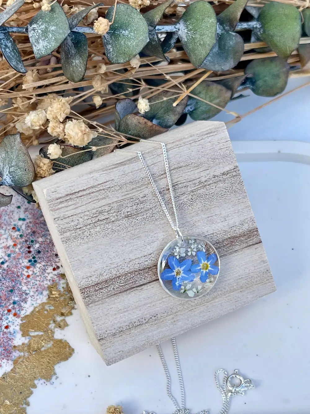Sterling silver forget me not necklace
