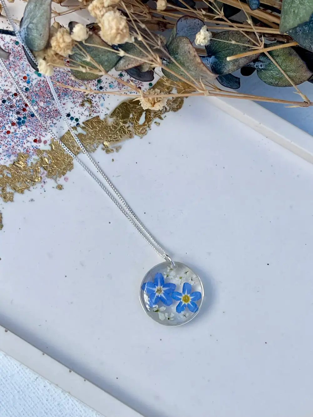 Sterling silver forget me not necklace