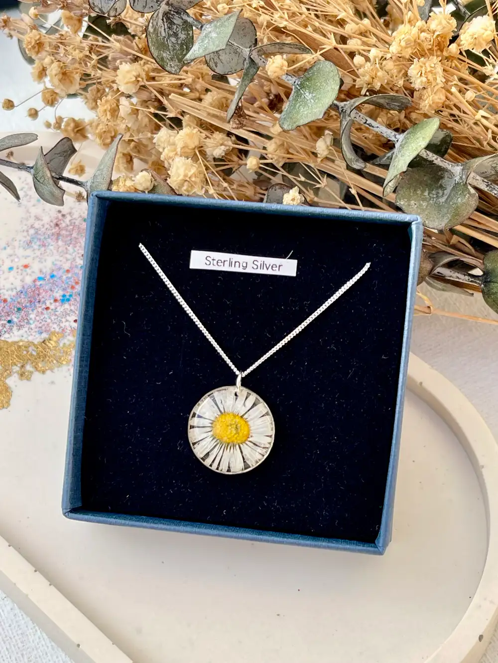 Sterling Silver Daisy Terrarium Necklace: Dainty Floral Pendant