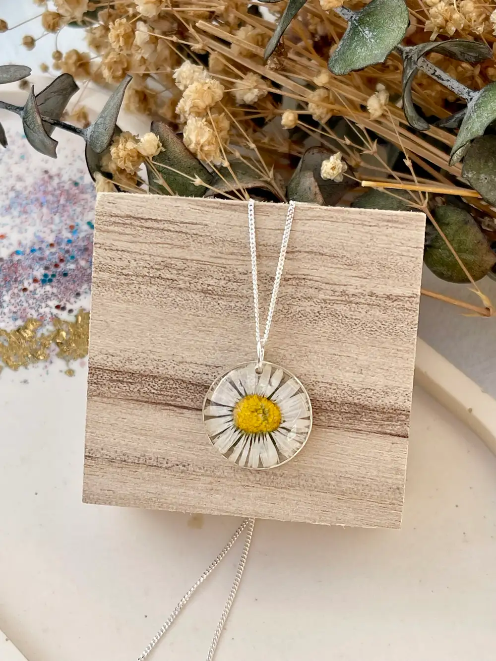 Sterling Silver Daisy Terrarium Necklace: Dainty Floral Pendant