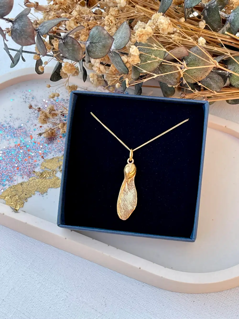 Gold Sycamore Seed Pendant Necklace
