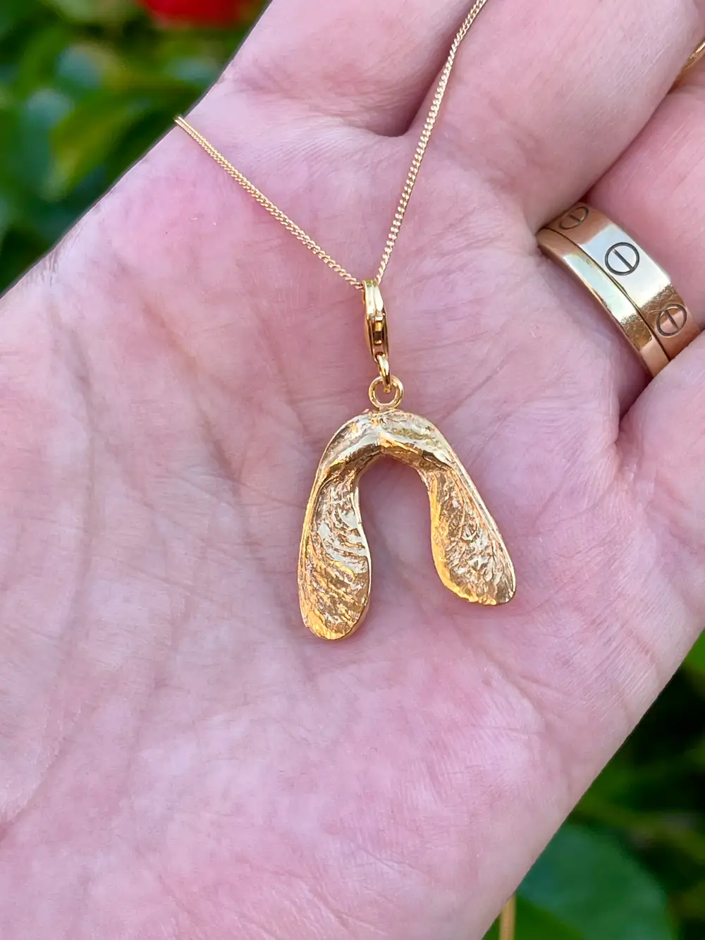 Gold Sycamore Seed Pendant Necklace, 18k Gold Vermeil