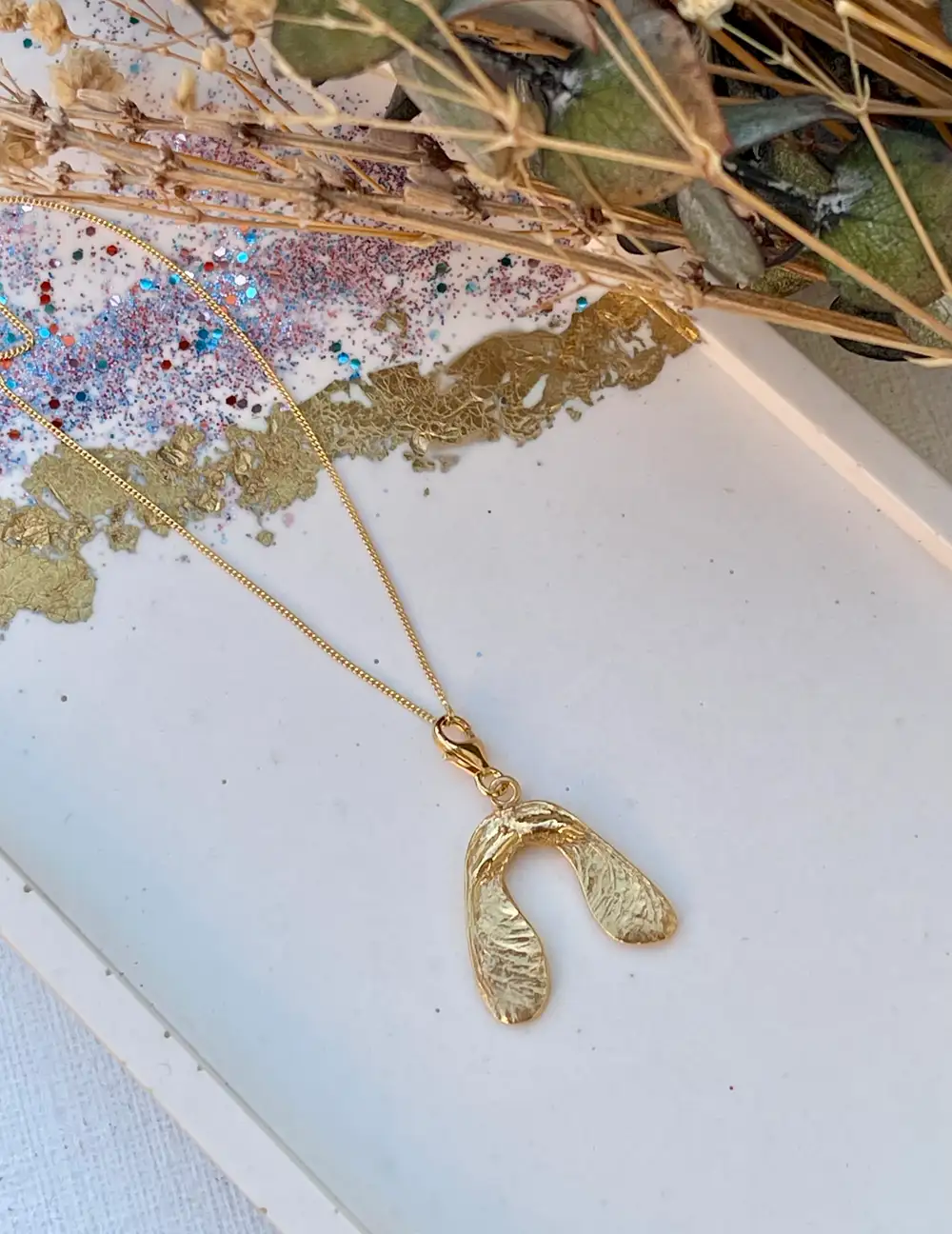 Gold Sycamore Seed Pendant Necklace, 18k Gold Vermeil