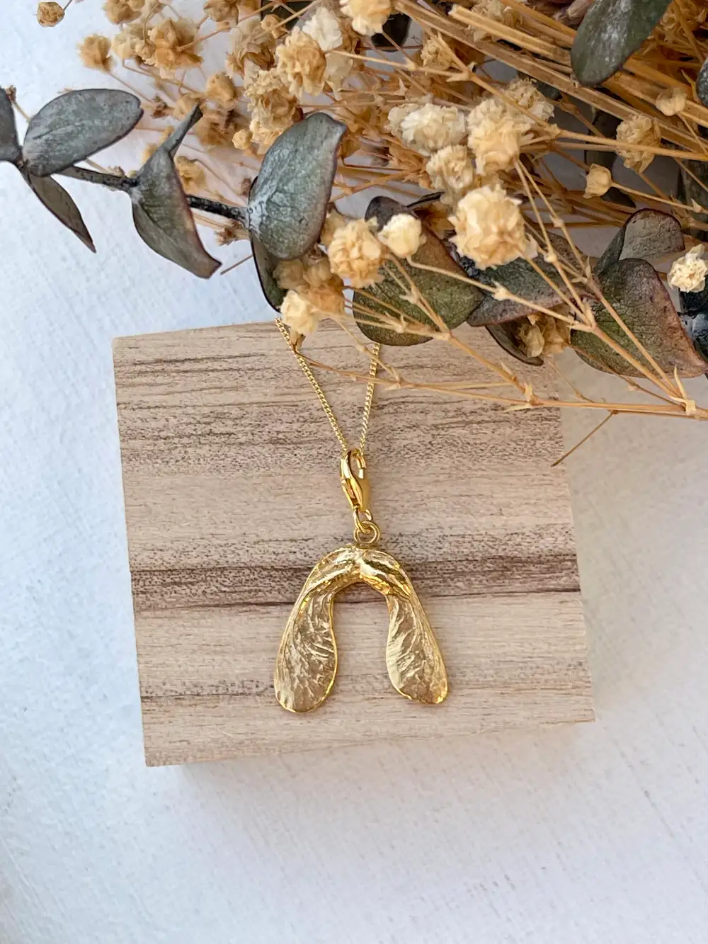 Gold Sycamore Seed Pendant Necklace, 18k Gold Vermeil
