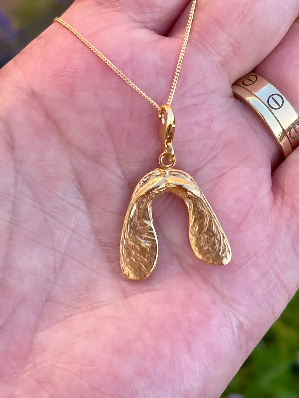 Gold Sycamore Seed Pendant Necklace, 18k Gold Vermeil