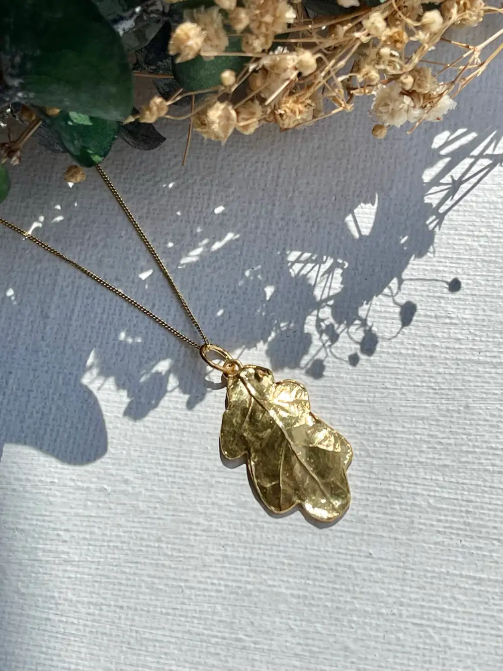 Gold Little Oak Leaf Pendant Necklace