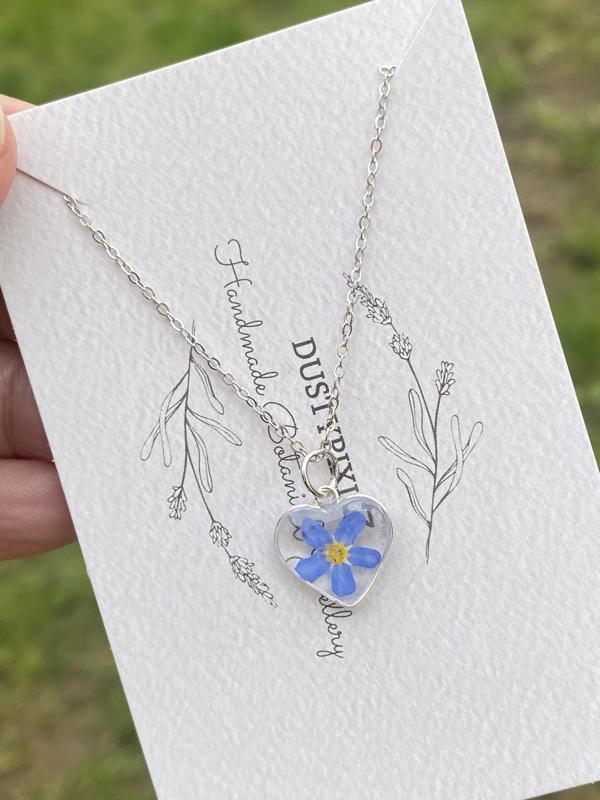 Forget me not heart necklace | real flowers | Sterling silver | something blue