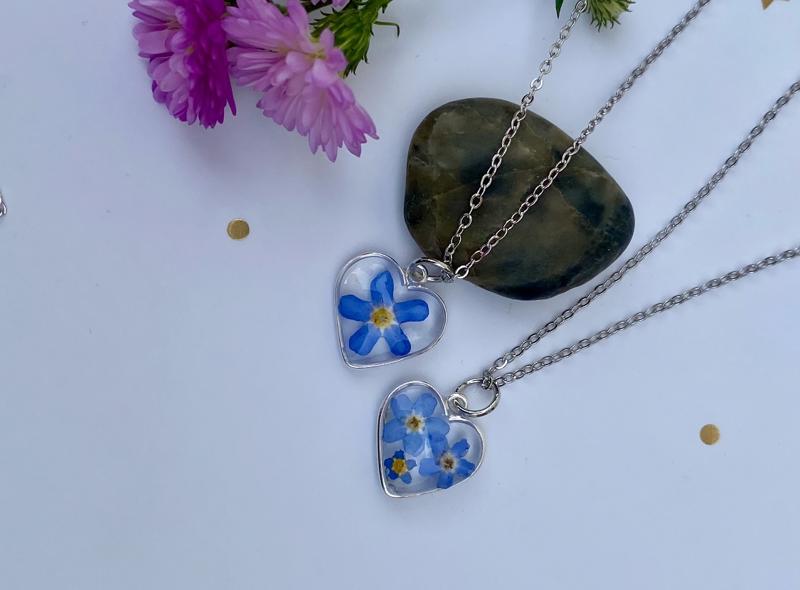 Forget me not heart necklace | real flowers | Sterling silver | something blue