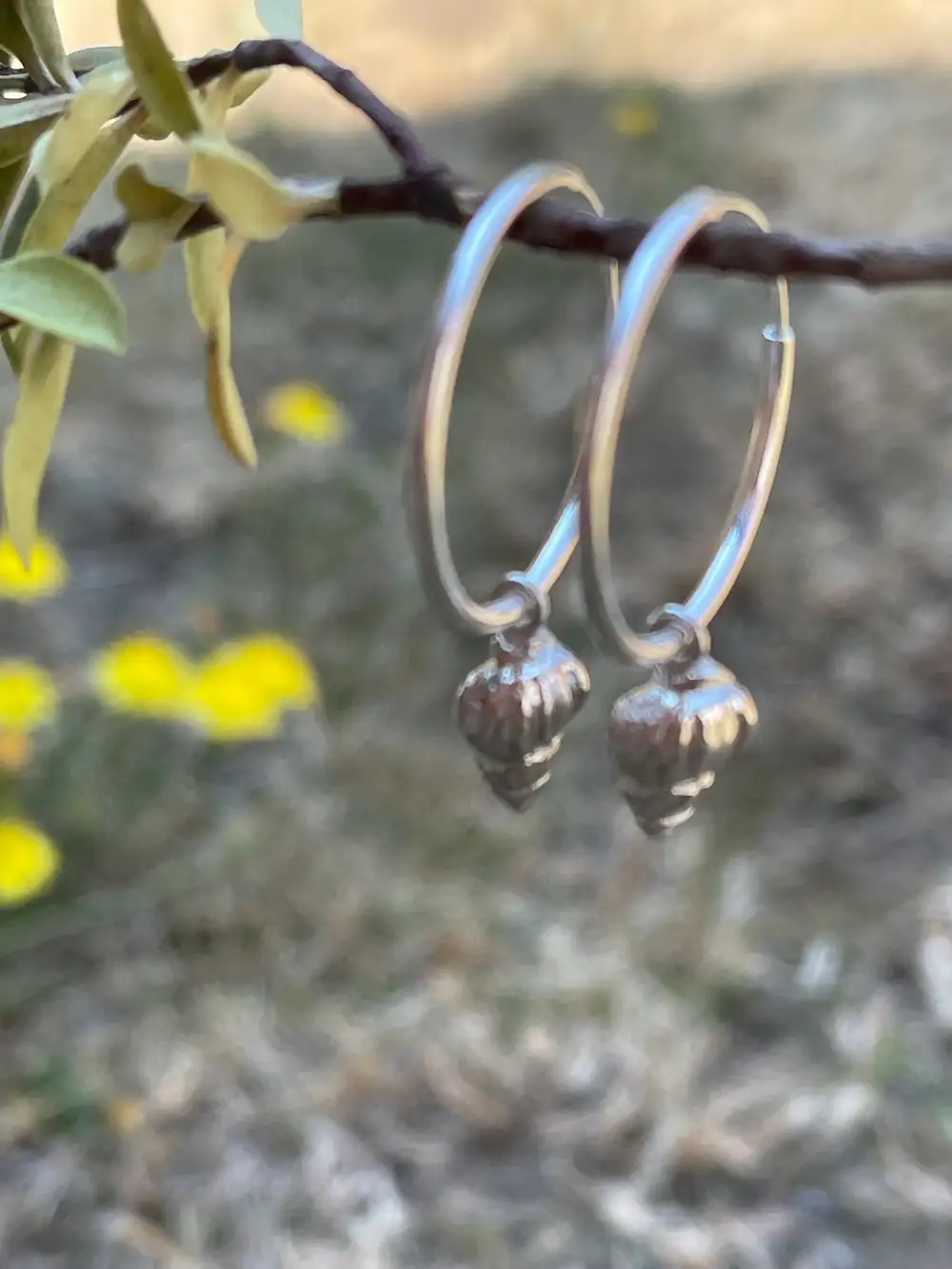 Silver Whelk Shell dangle and drop Earrings: Dainty Beach Handmade Earrings