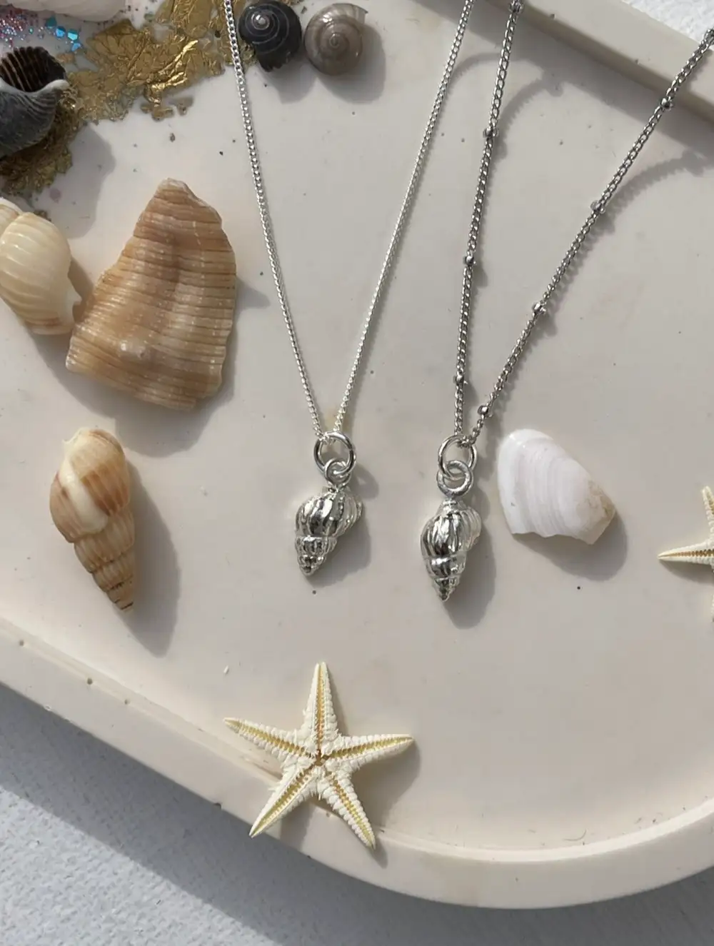 Dainty Silver Whelk Shell Necklace