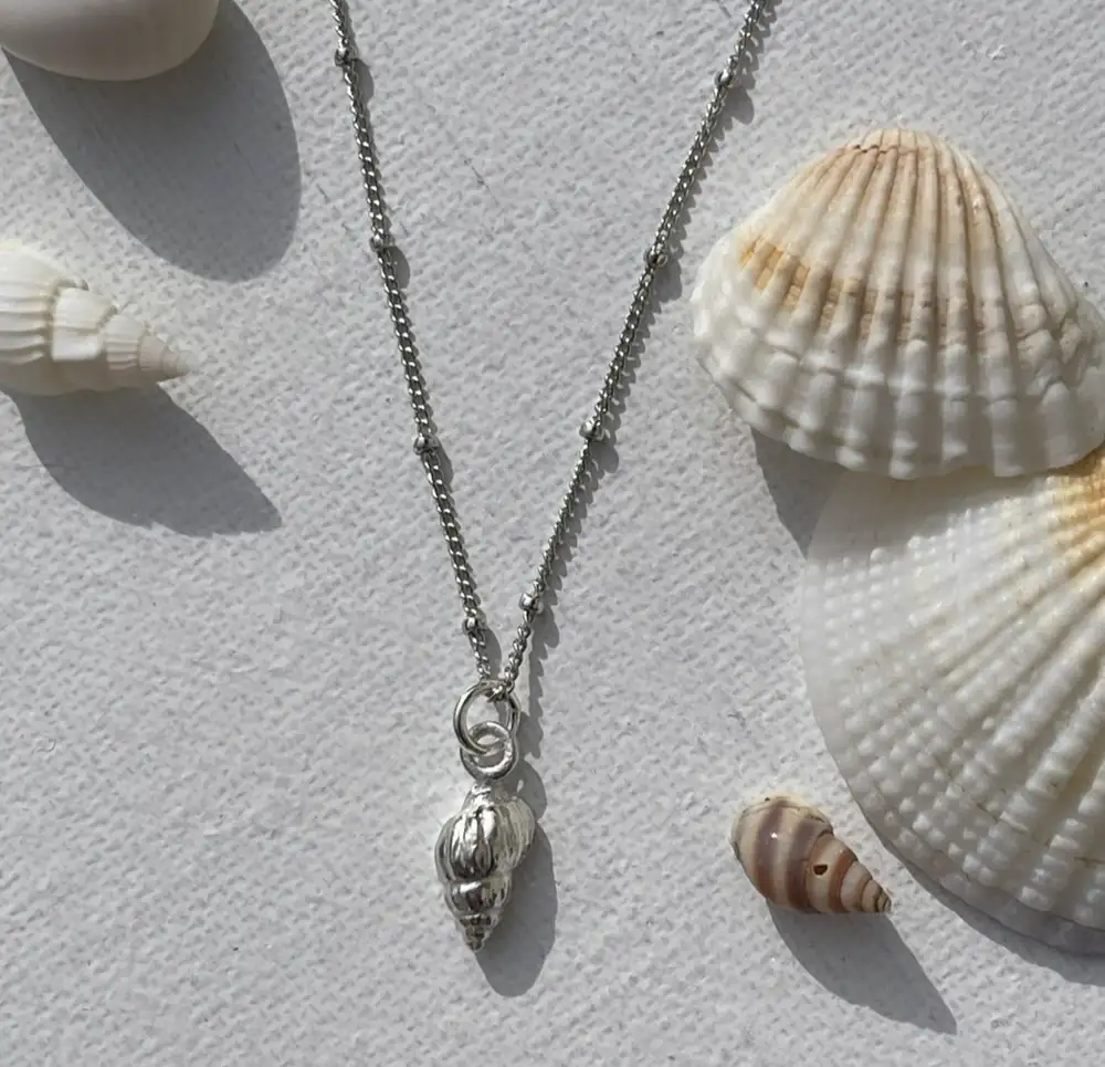 Dainty Silver Whelk Shell Necklace