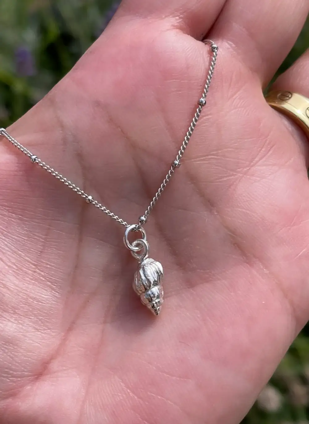 Dainty Silver Whelk Shell Necklace