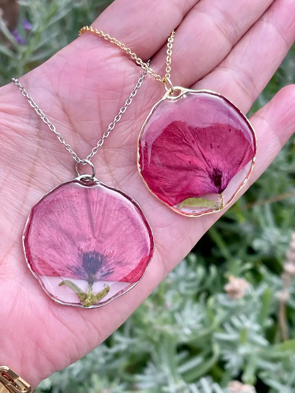 Pressed Poppy Flower Pendant Necklace, August Birth Flower, Resin Terrarium Jewellery
