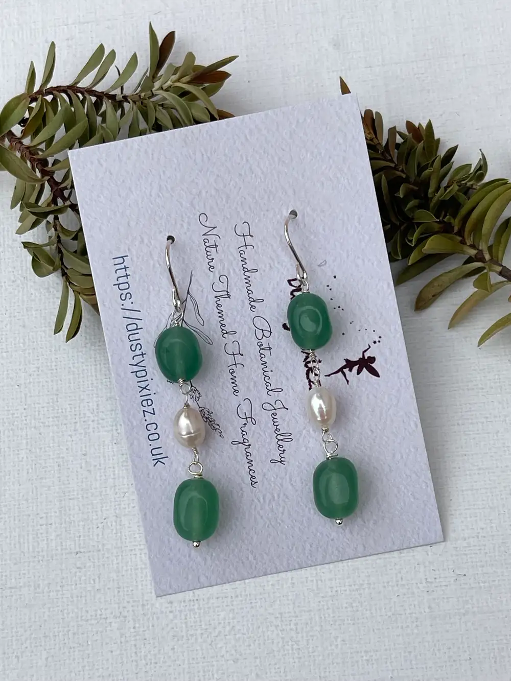 Green Agate and Freshwater Pearl Drop Earrings