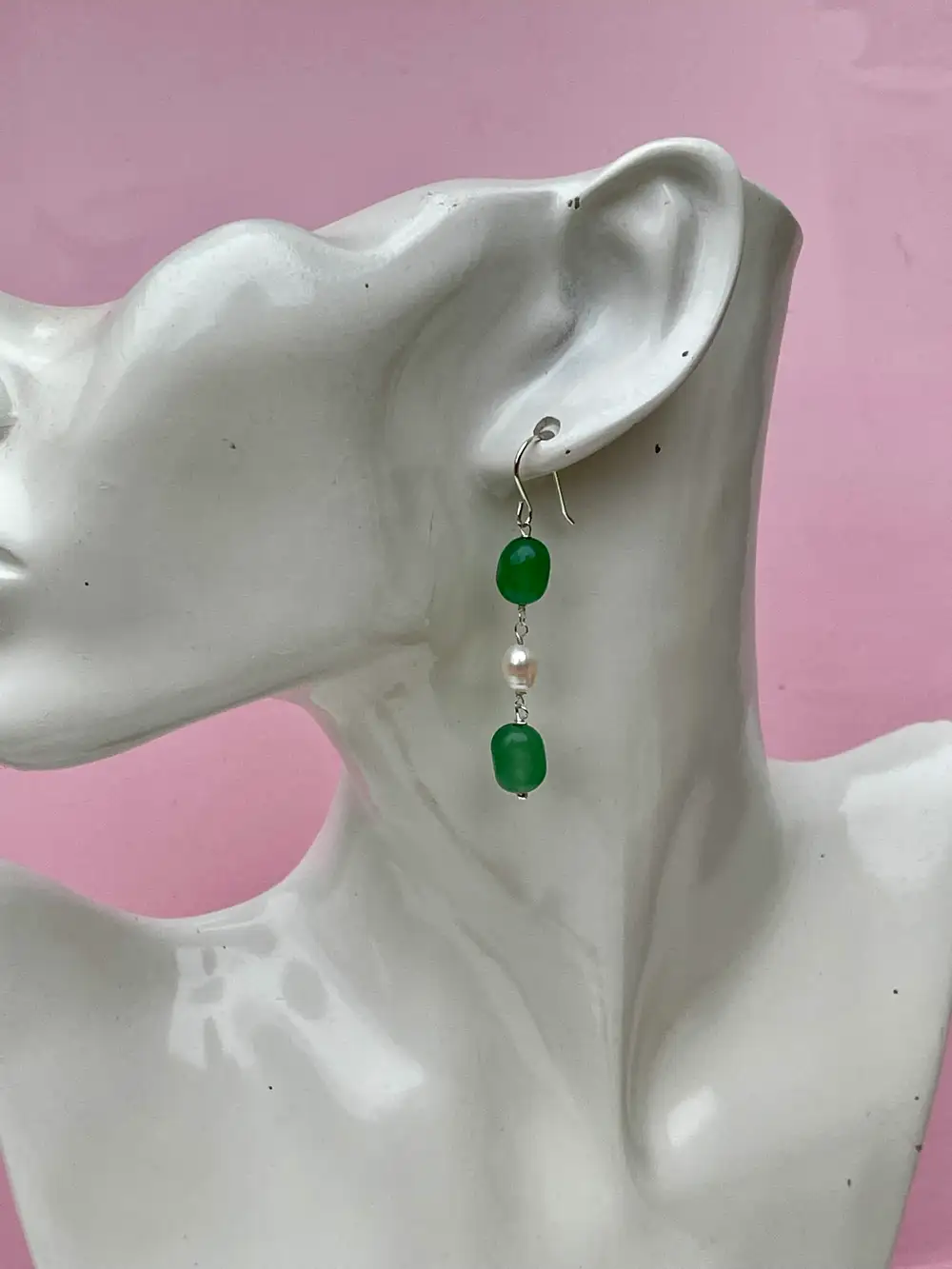 Green Agate and Freshwater Pearl Drop Earrings