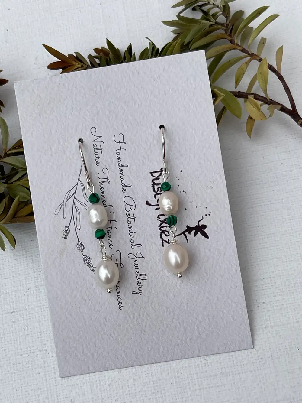 Freshwater Pearl Earrings with Malachite beads
