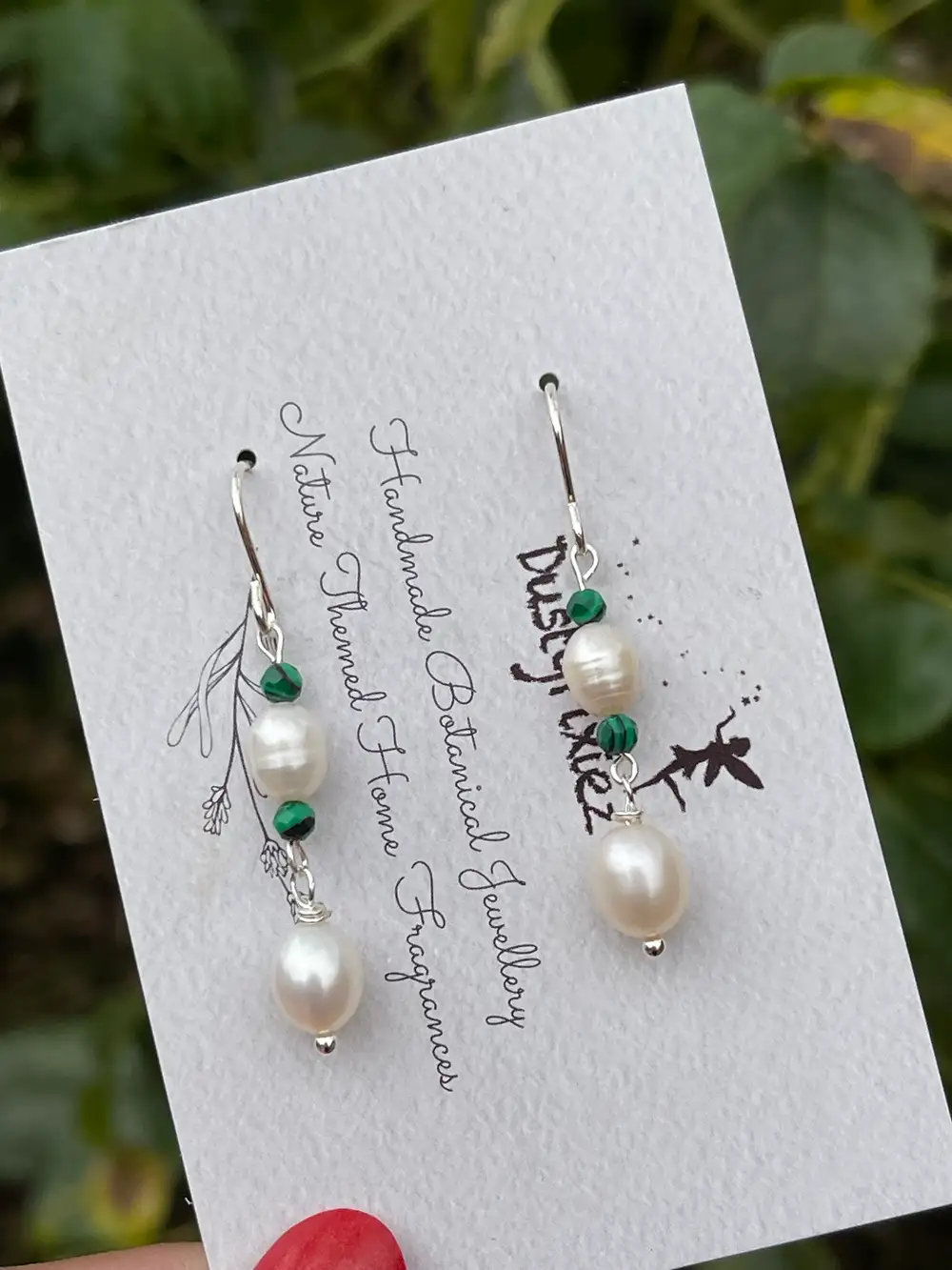 Freshwater Pearl Earrings with Malachite beads