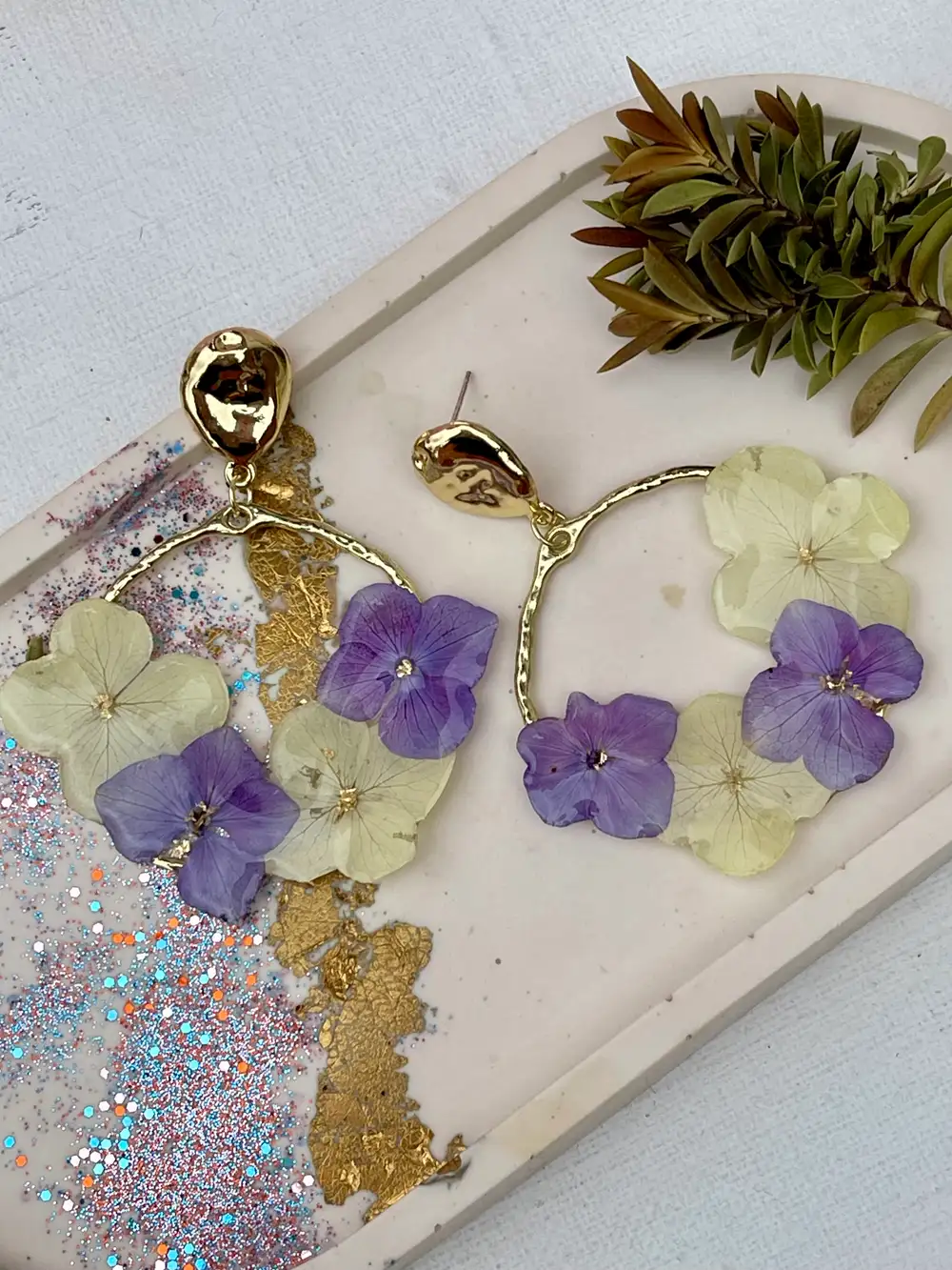 Real Hydrangea Pressed Flower Earrings