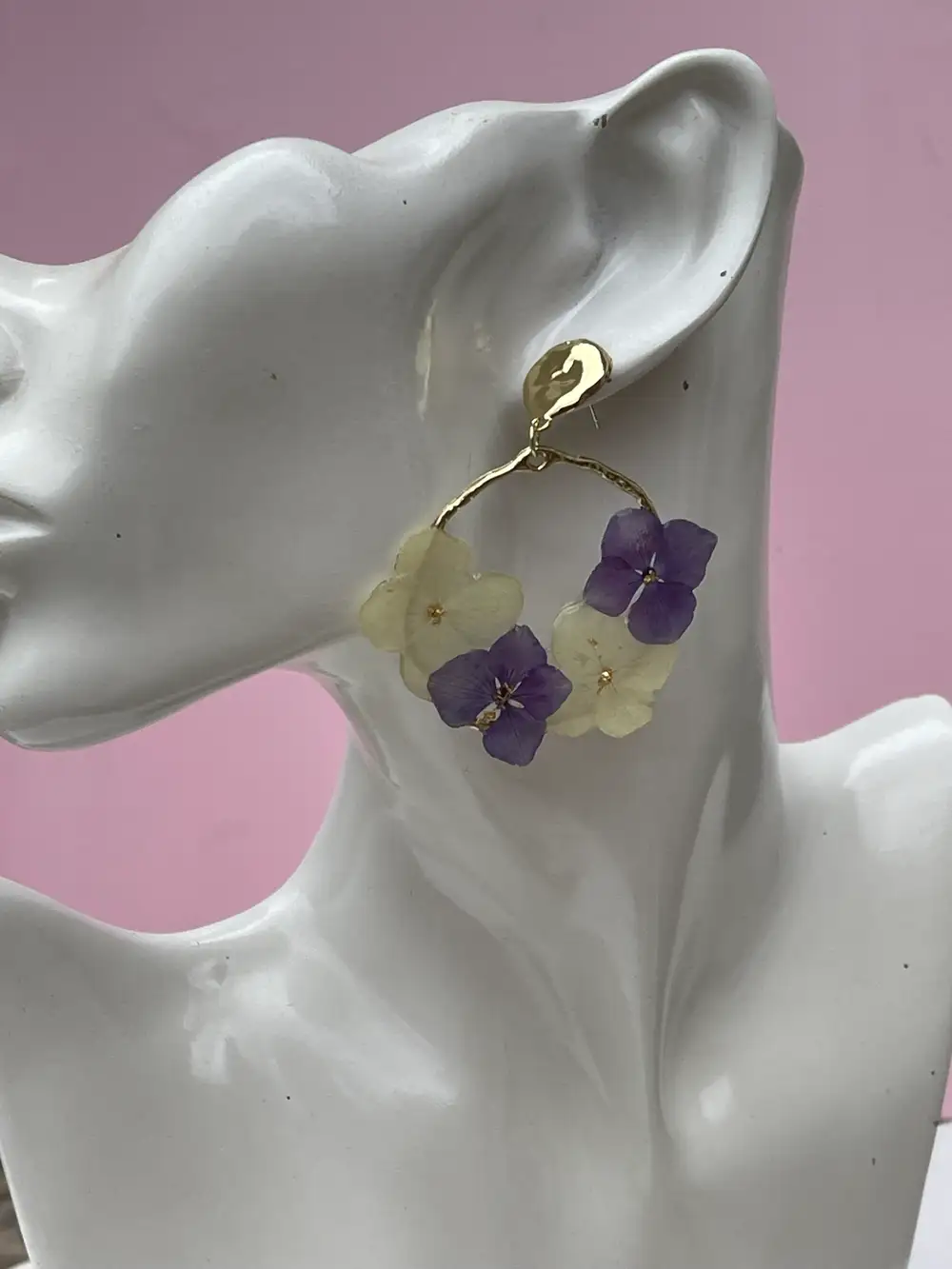 Real Hydrangea Pressed Flower Earrings