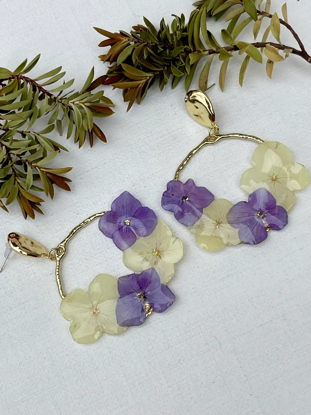 Real Hydrangea Pressed Flower Earrings