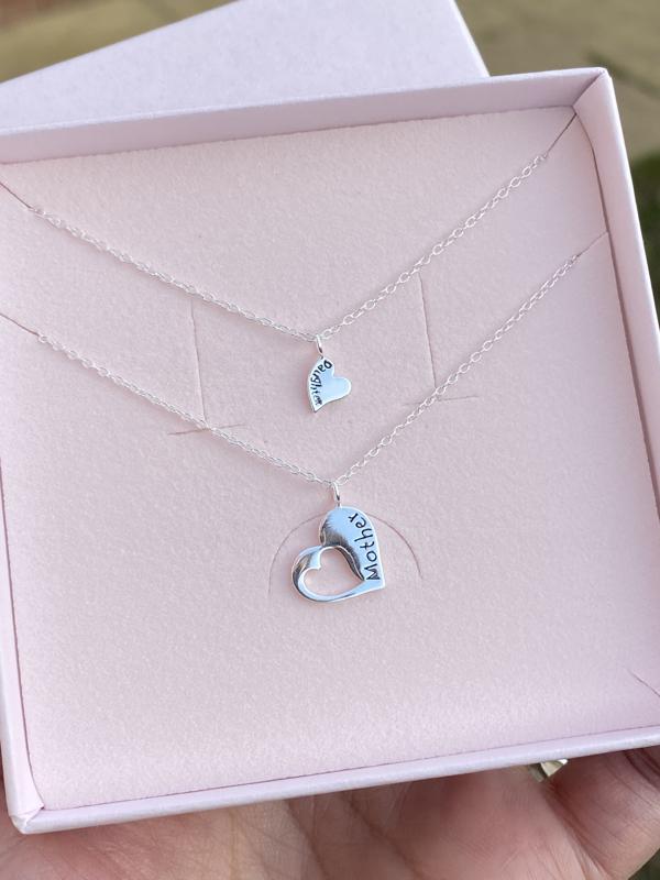 Sterling silver mother and daughter pendant, gift set, Mother’s Day, heart pendant
