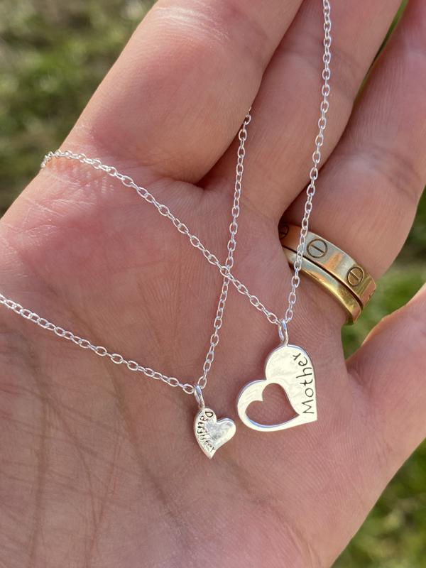 Sterling silver mother and daughter pendant, gift set, Mother’s Day, heart pendant